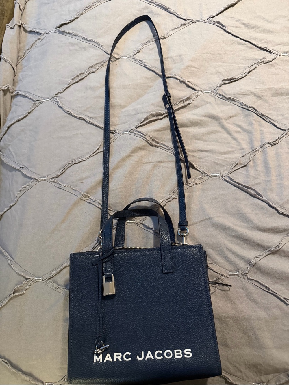Marc Jacobs Navy Pebbled Leather Crossbody Tote Bag